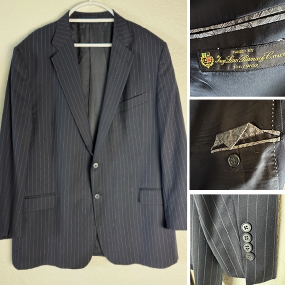 Loro Piana 100% Wool Joseph Abboud Blue Striped Mens Sport Coat Blazer 48L / W42 - Picture 1 of 10
